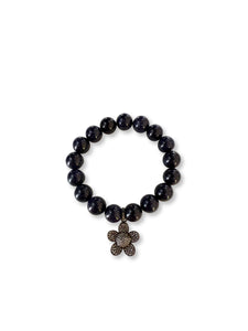 Goldstone with Pave Diamond Flower