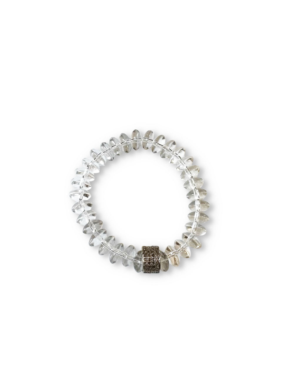 Crystal Quartz Rondelles with Sterling Silver Pave Diamond Bead