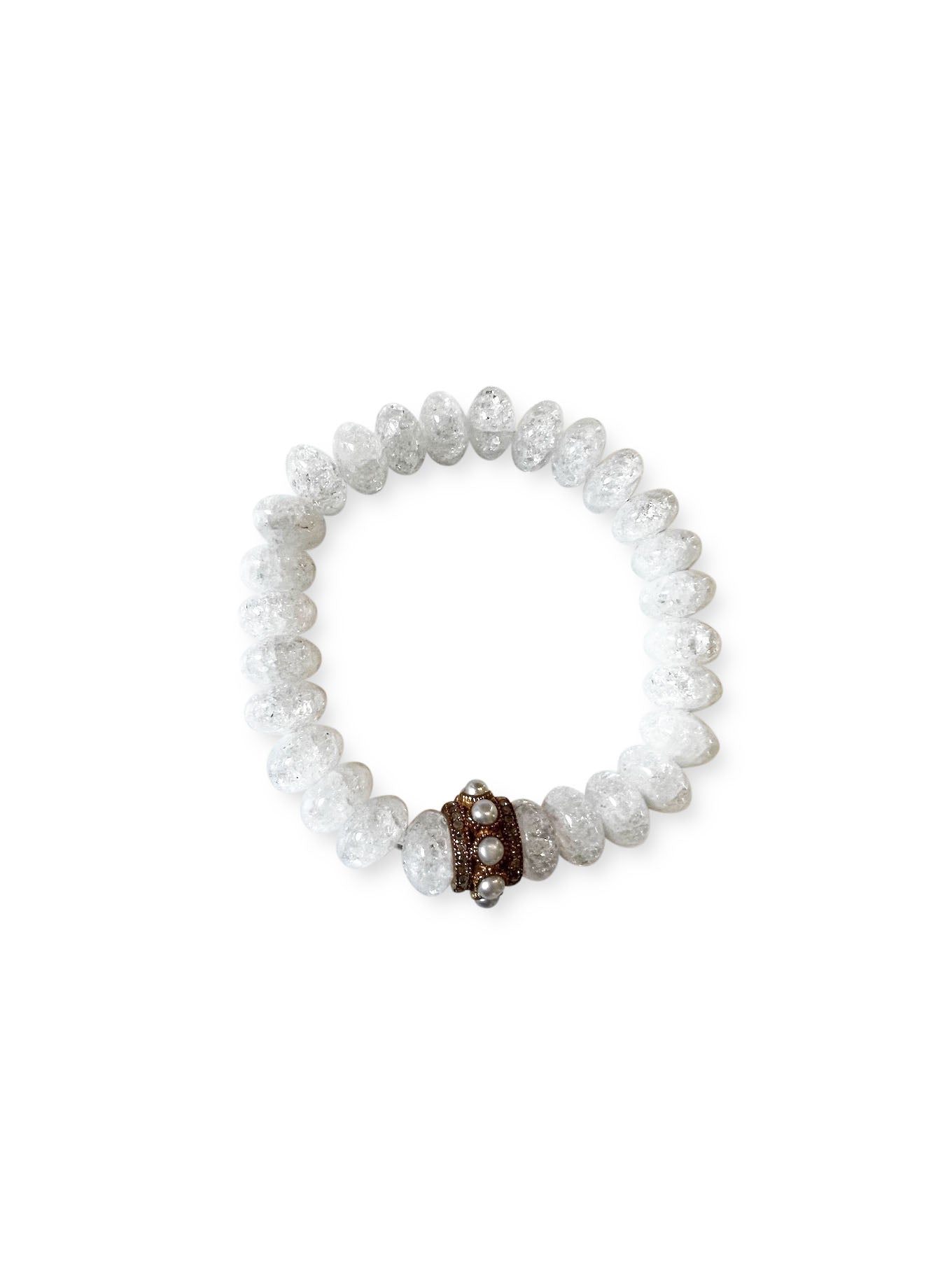 Crystal Quartz Rondelles with Pave Diamond Pearl Bead