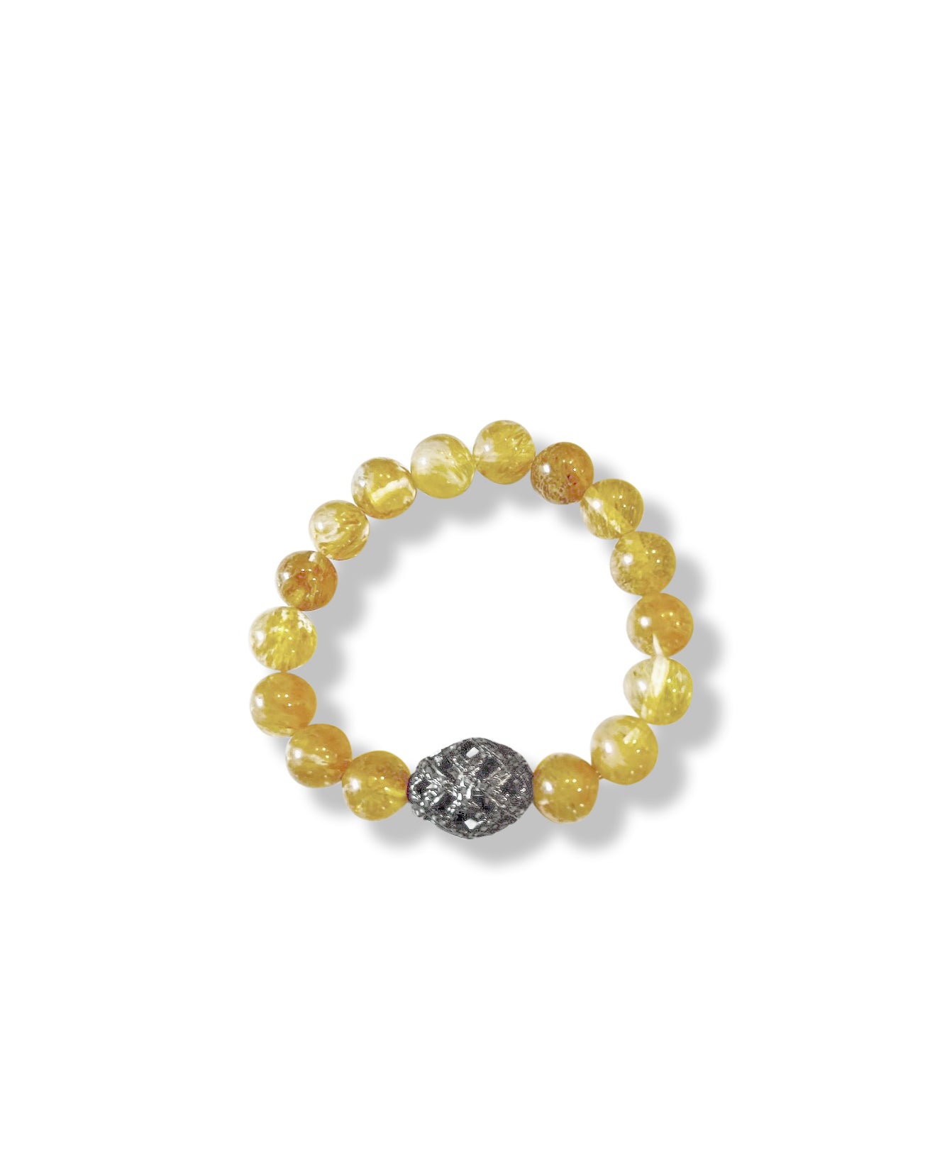 Rutilated Quartz with Pave Diamond Sterling Silver Bead