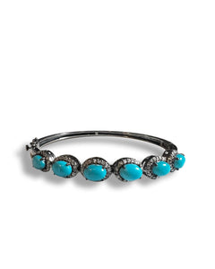 Turquoise and Diamond Bangle Set in Sterling Silver