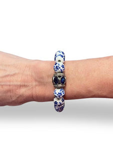 Sapphire and Pave Diamond Bead on Flower Painted Porcelain