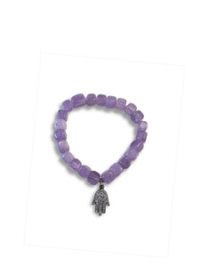 Amethyst Cubes with Pave Diamond Hamsa in Sterling Silver