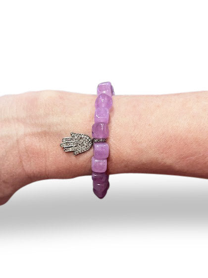 Amethyst Cubes with Pave Diamond Hamsa in Sterling Silver