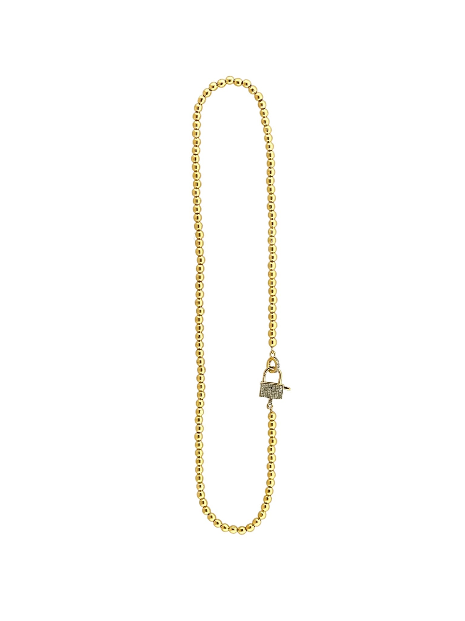 Ball Chain with Pave Diamond Clasp in 22kt Gold over Brass- 17"