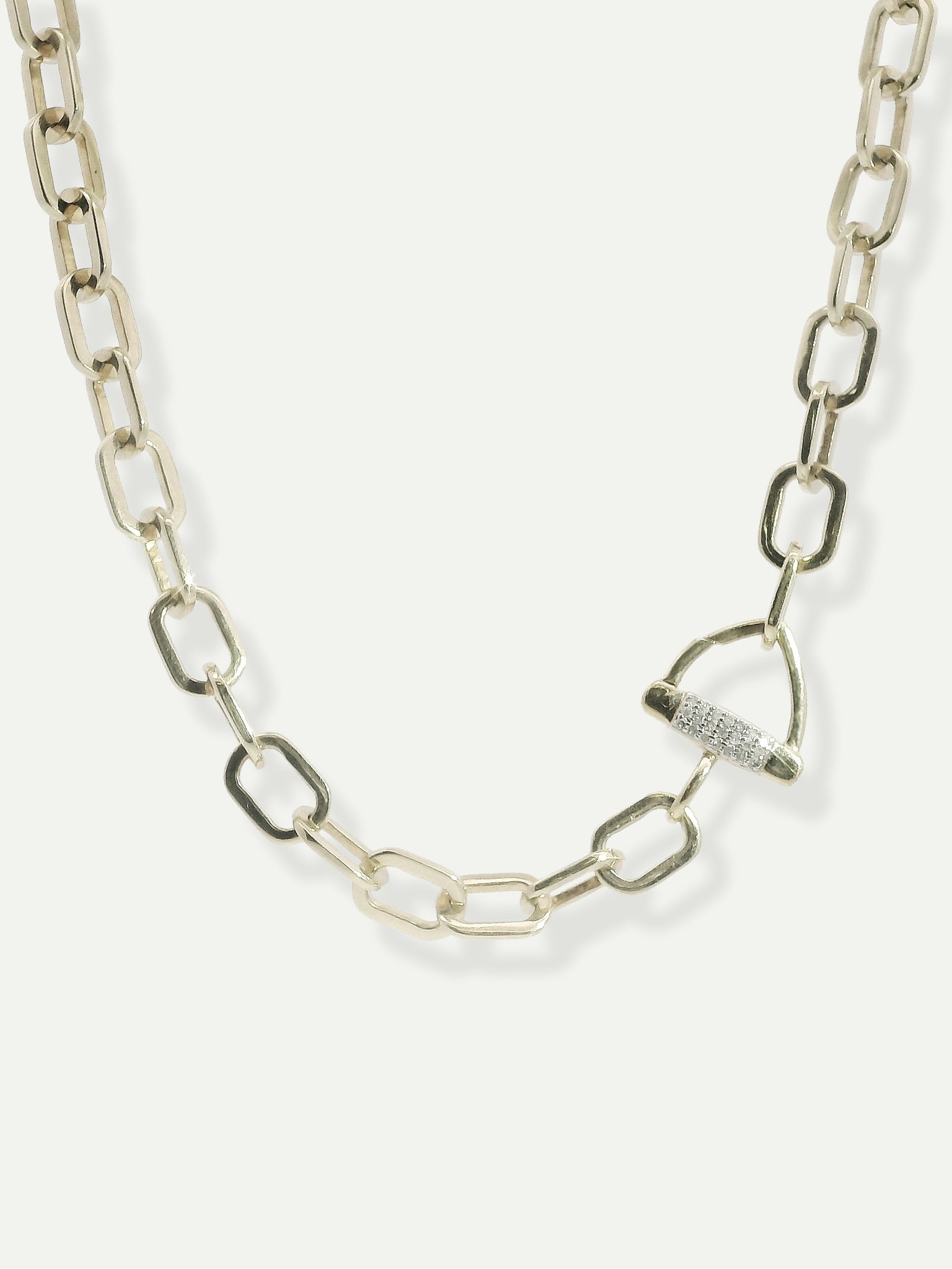 Flat-Link Chain with Pave Diamond and Gold Triangle Bit Clasp