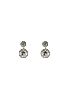 Pave Diamonds around White Topaz Sterling Silver Drop Earrings