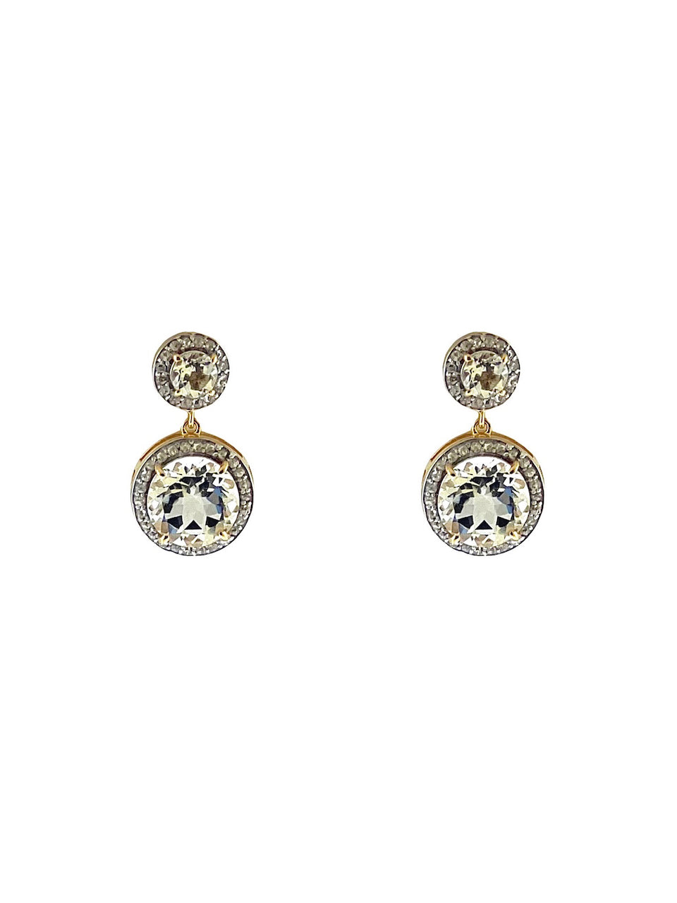 Pave Diamonds around White Topaz 22kt Gold and Brass Drop Earrings