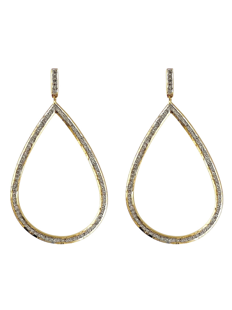 Pave Diamond Large Single Row Tears in 22kt Gold and Brass