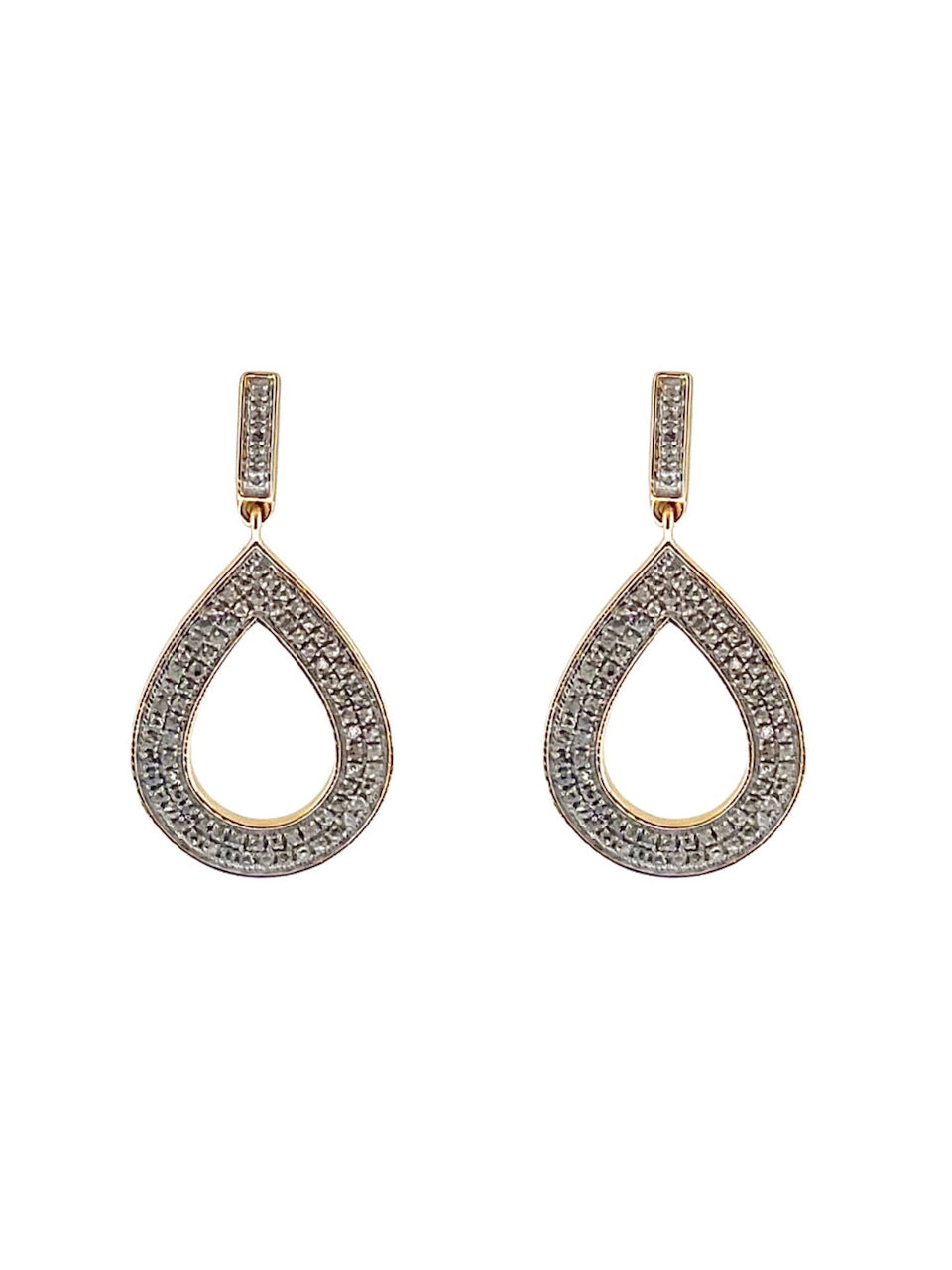 Pave Diamond Small Double Row Tears in 22kt Gold and Brass