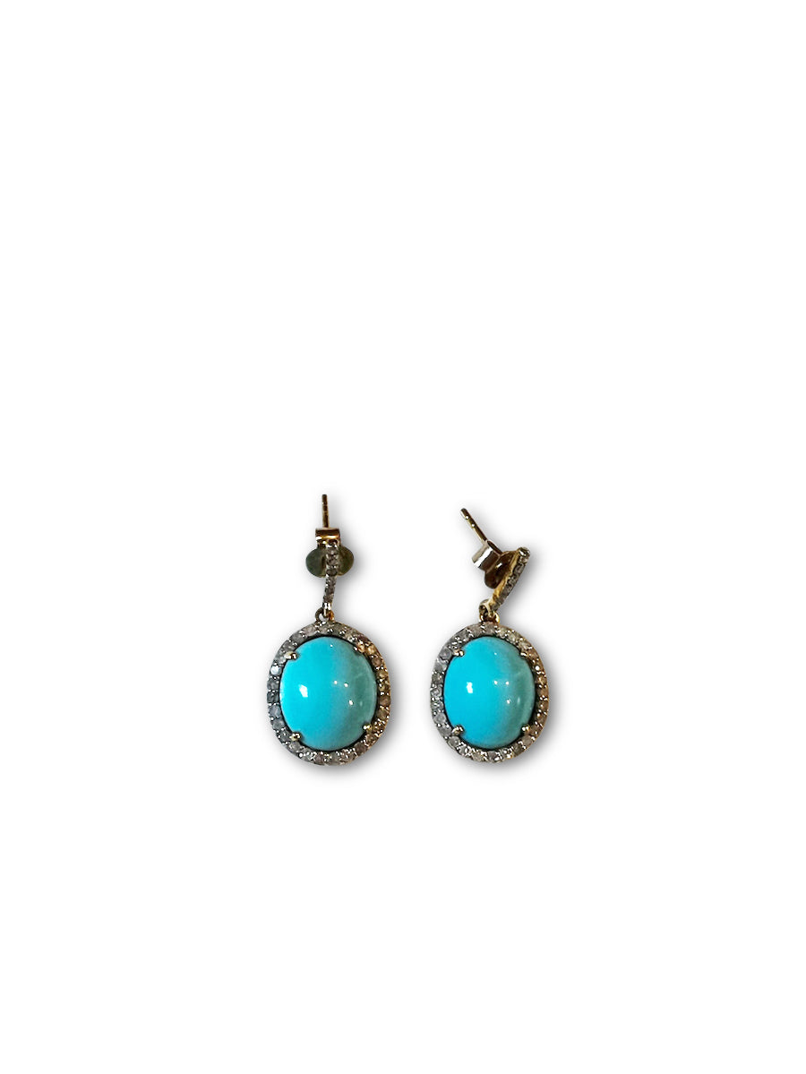 Pave Diamond and Turquoise Drops with 14kt Posts