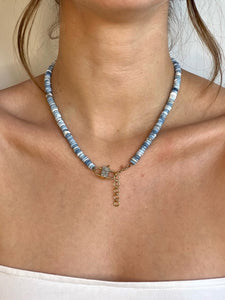 Blue Opal Heishi Beads with Pave Diamond Clasp