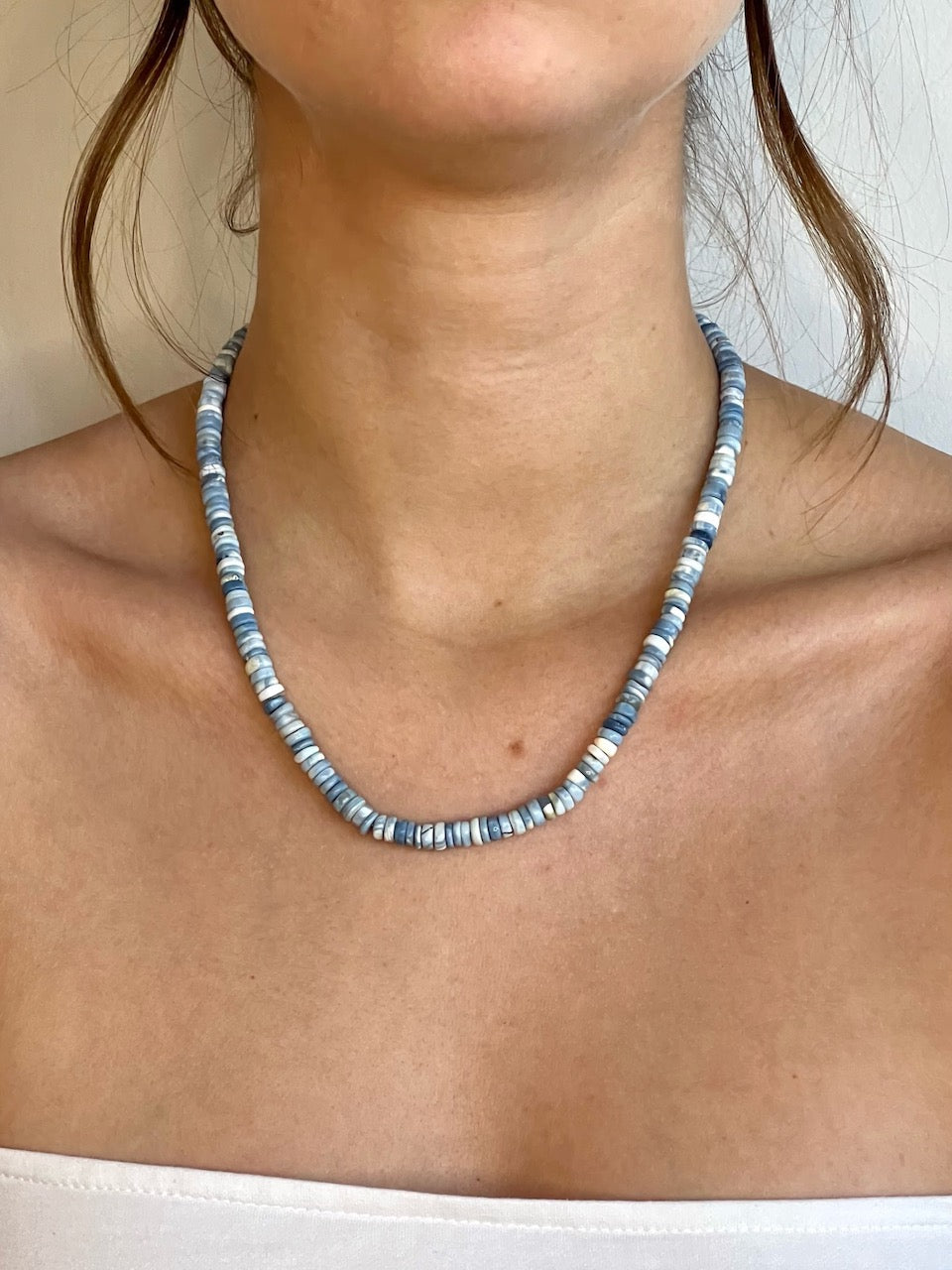 Blue Opal Heishi Beads with Pave Diamond Clasp