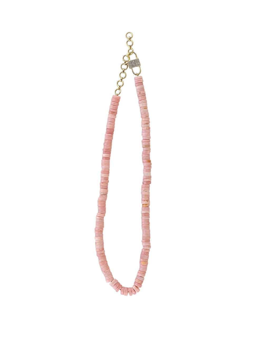 Pink Opal Heishi Beads with Pave Diamond Clasp