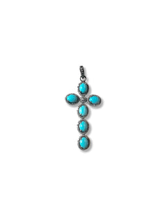 Turquoise and Diamond Cross on Sterling Silver is