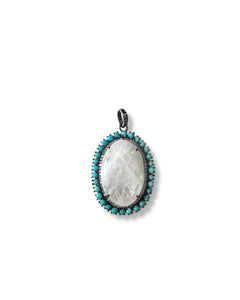 Moonstone set in Sterling Silver with Pave Diamonds and Turquoise