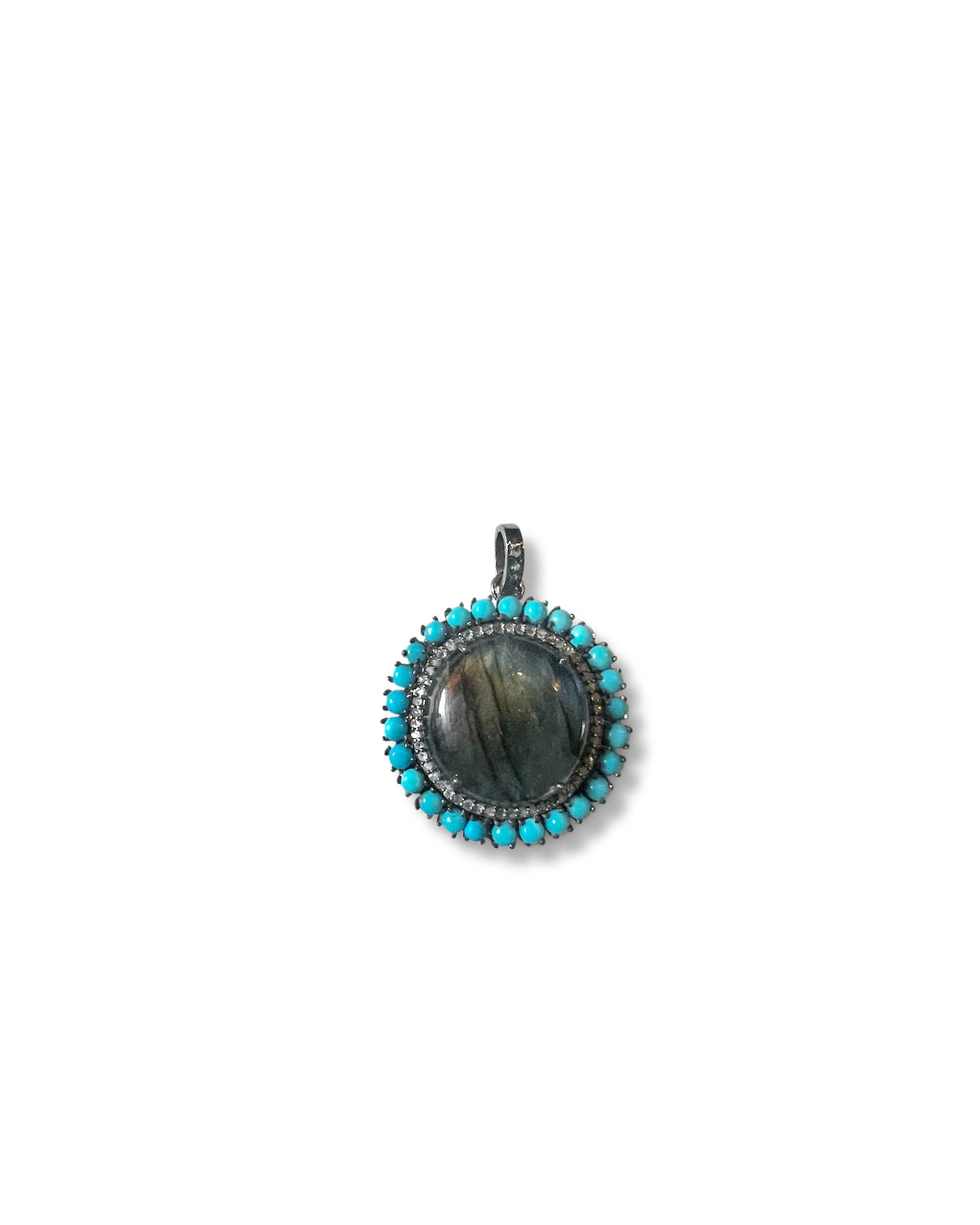 Labradorite set in Sterling Silver with Pave Diamonds and Turquoise