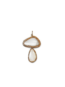 Mother of Pearl Mushroom with Pave Diamonds set in Gold and Brass