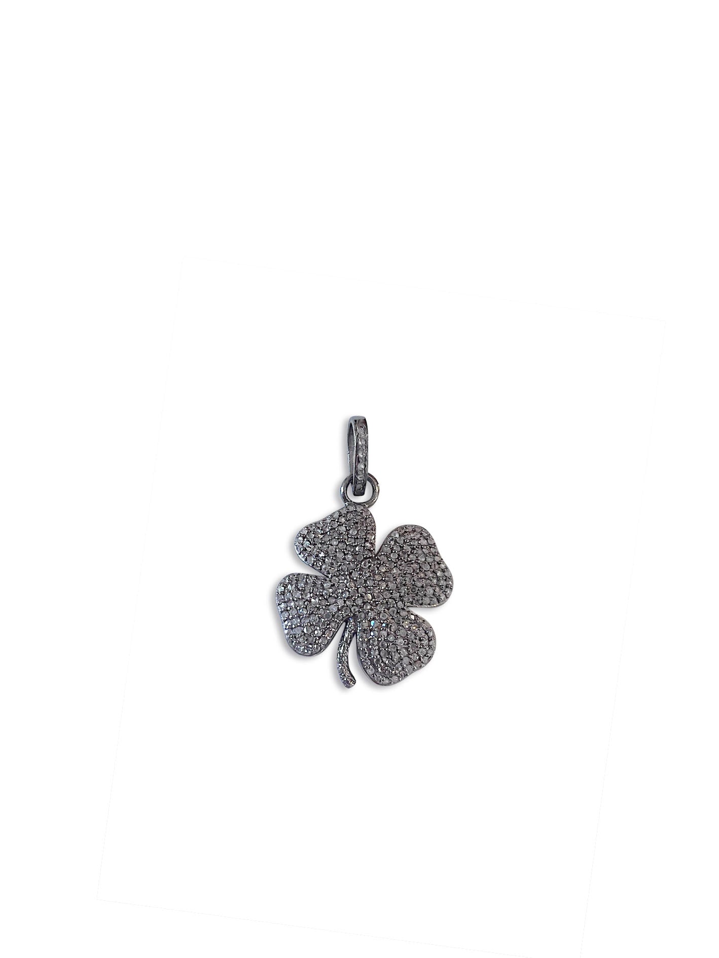 Pave Diamond Four Leaf Clover in Sterling Silver