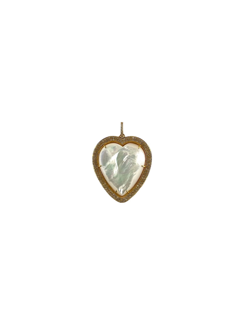 Mother of Pearl Heart with Double Row Pave Diamonds set in 22kt Gold over Brass