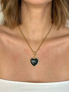 Black Obsidian Heart in Pave Diamonds set in 22kt Gold over Brass