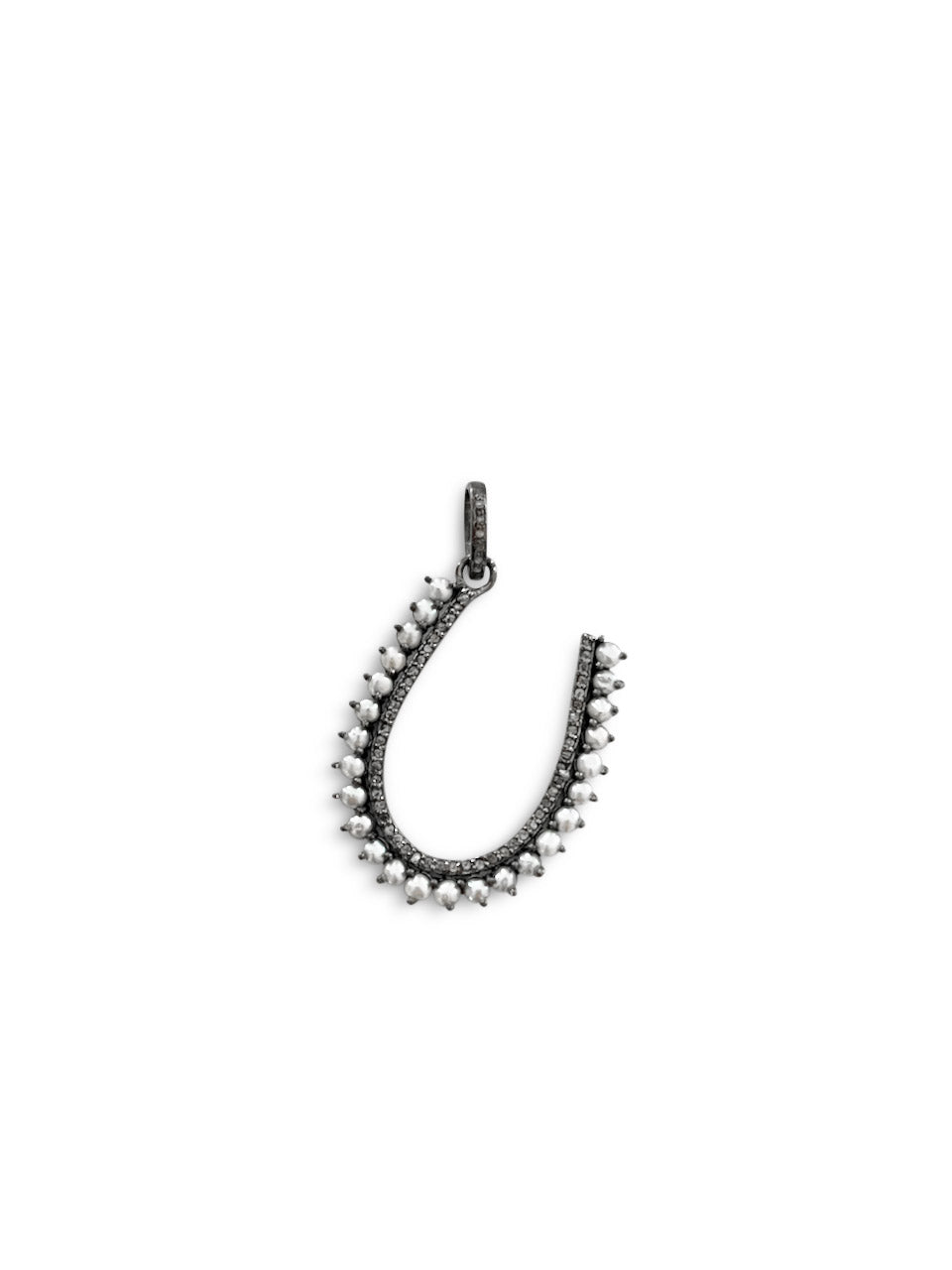 Freshwater Pearl and Pave Diamond Horseshoe in Sterling Silver
