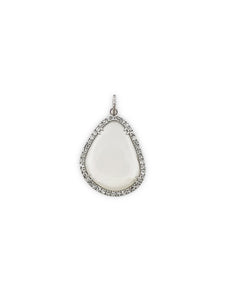 Aquamarine Surrounding Moonstone with Pave Diamond Bale set in Sterling Silver