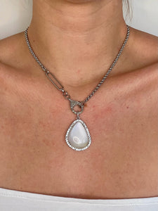 Aquamarine Surrounding Moonstone with Pave Diamond Bale set in Sterling Silver