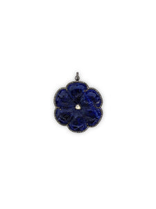 Sodalite Flower with Pave Diamonds and Diamond Center set in Sterling Silver