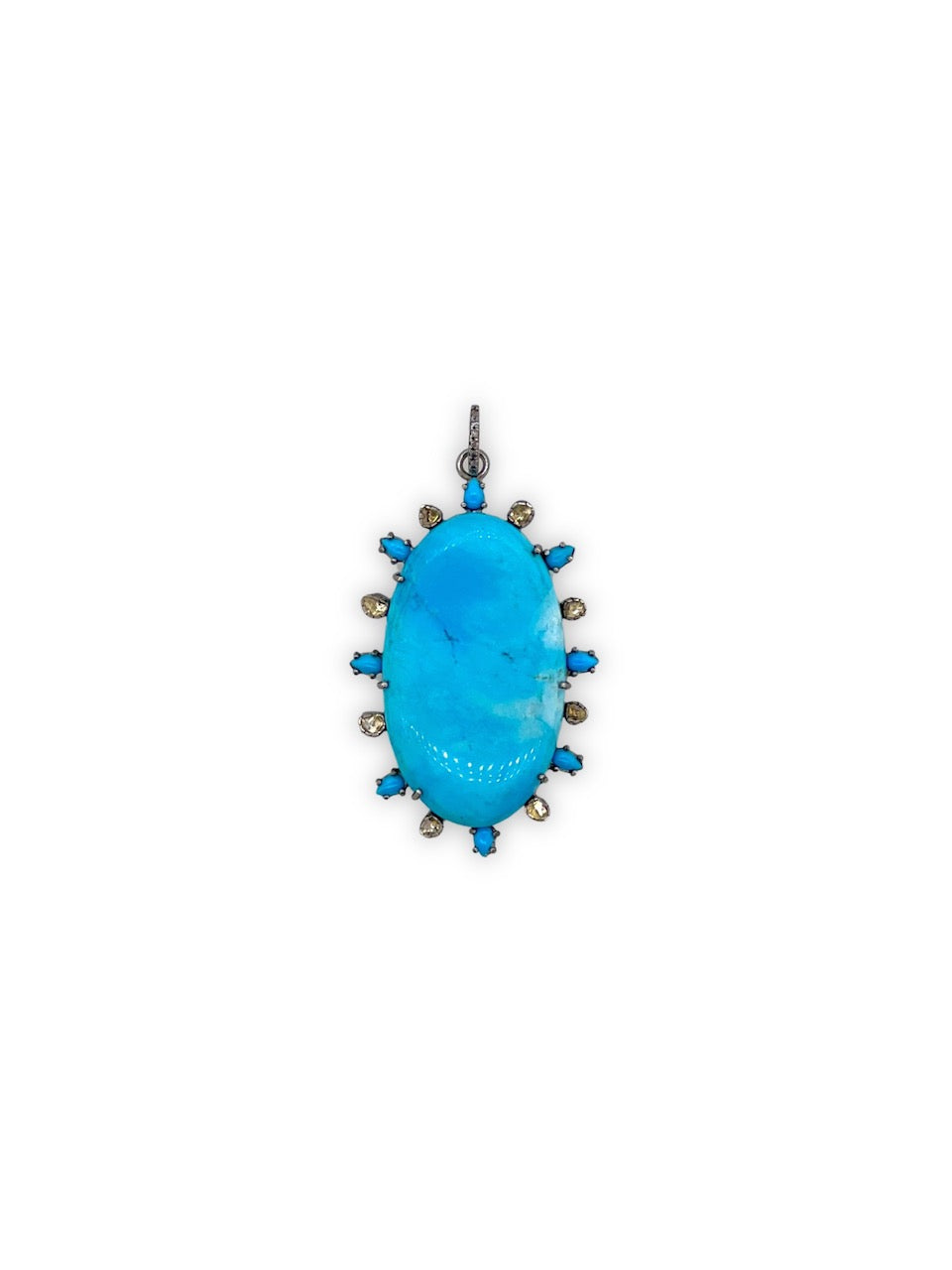 Turquoise with Polki and Pave Diamonds set in Sterling Silver