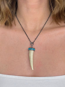Turquoise and Pave Diamond Antler on Sterling Silver
