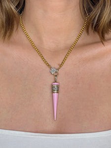 Pink Enamel Antler with Pave and Baguette Diamonds