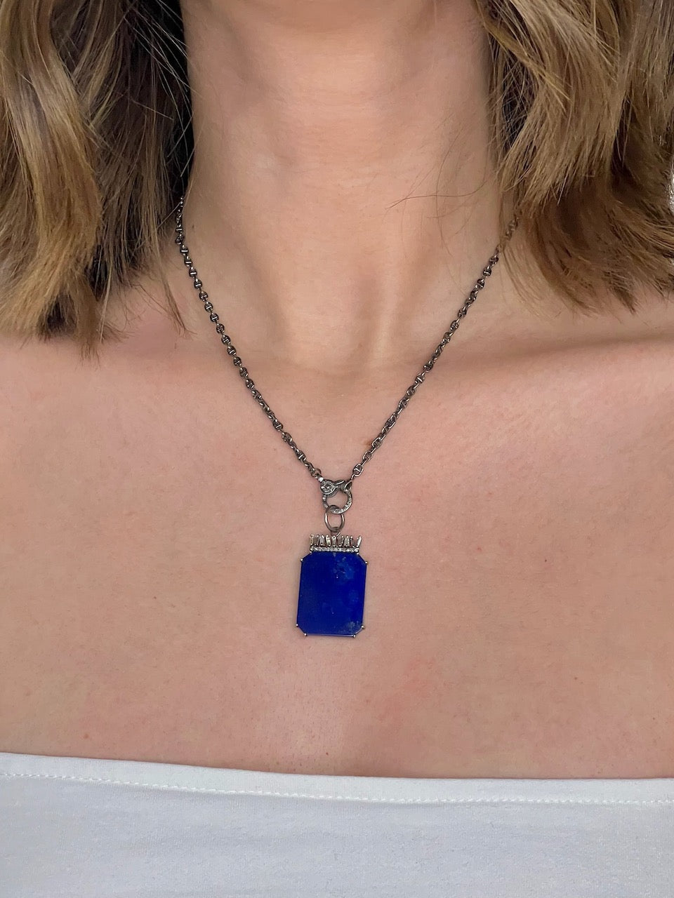 Pave and Baguette Diamonds over Lapis