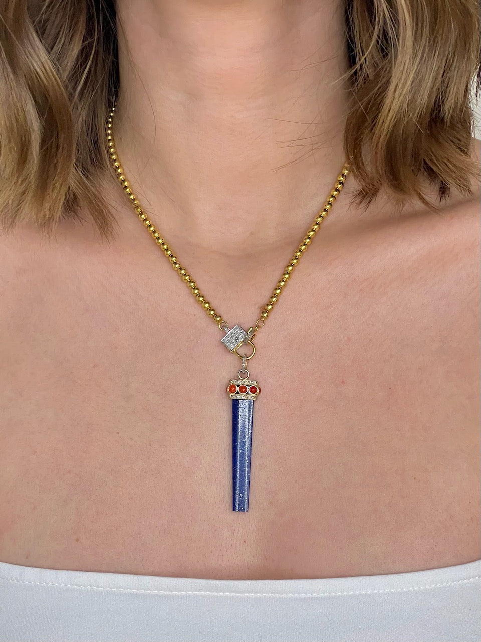 Pave Diamonds and Coral over Lapis