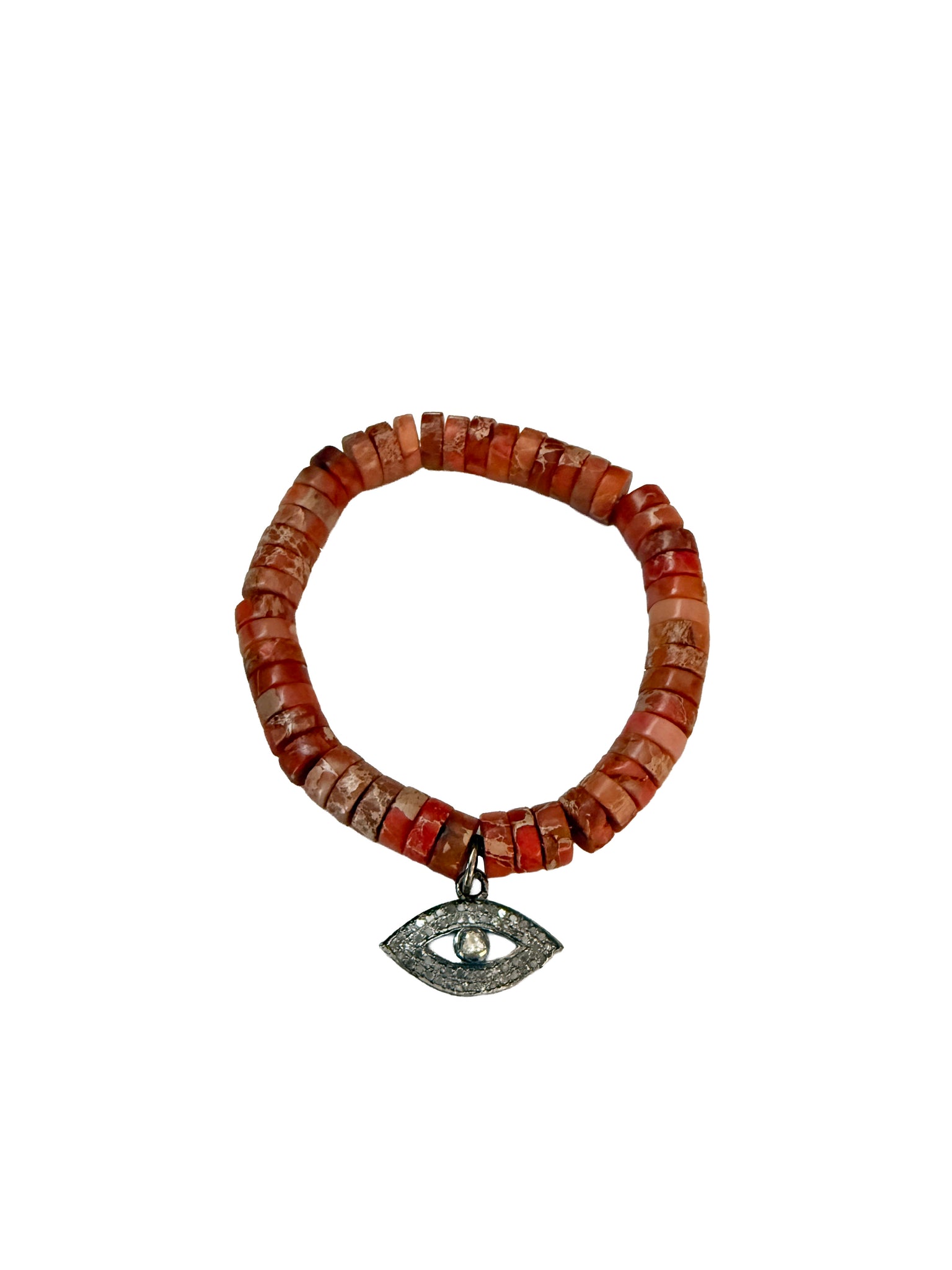 Orange Jasper Heishi Beads with Pave Diamond Evil Eye