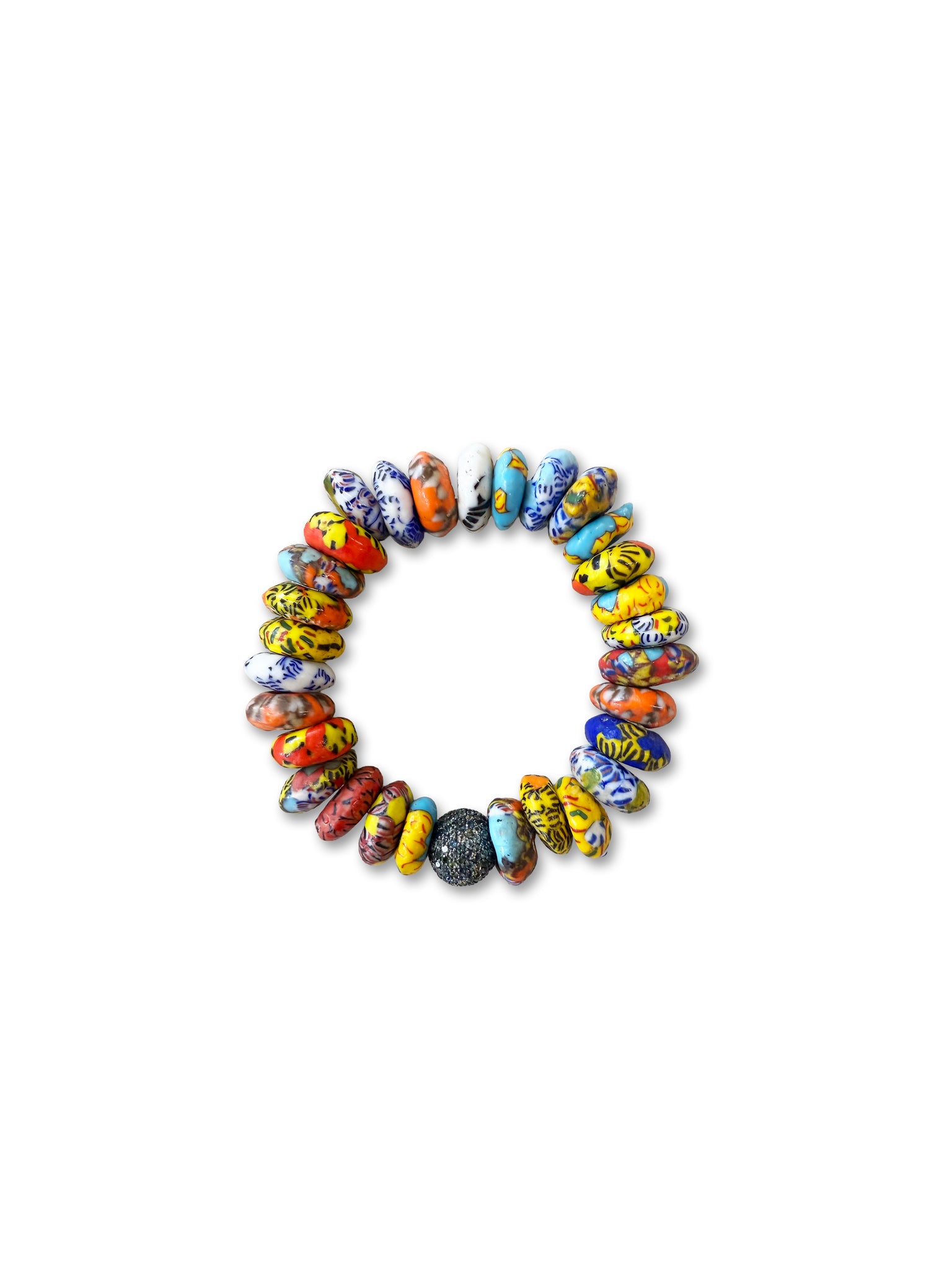 Multi Colored African Beads with Blue Treated Diamond Bead