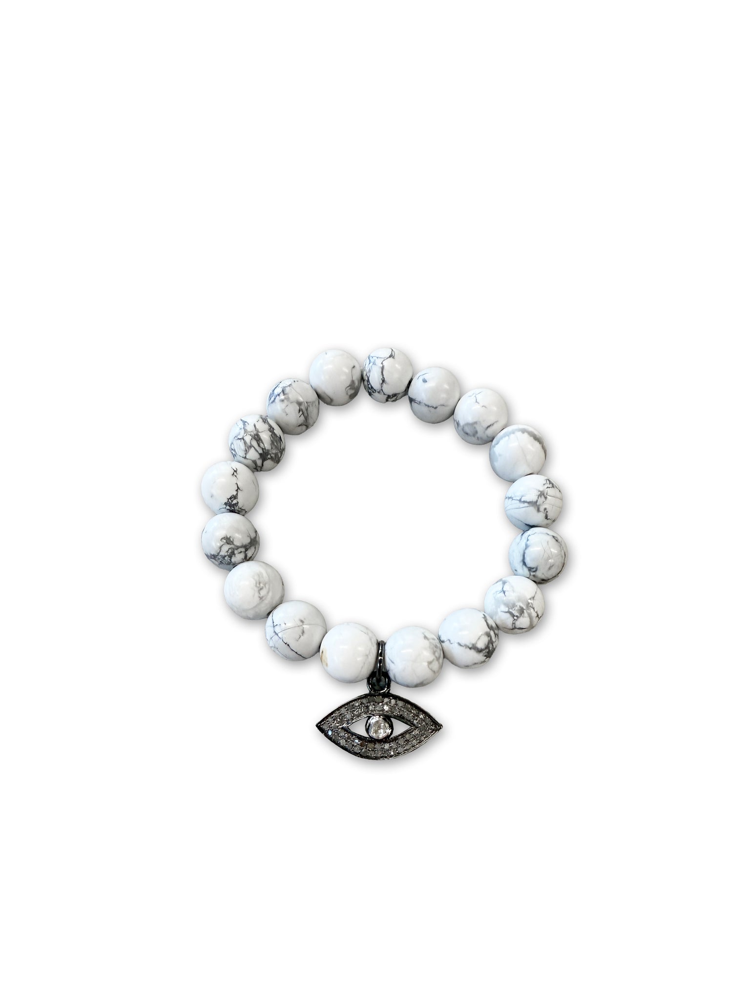 Howlite 10mm with Diamond Evil Eye