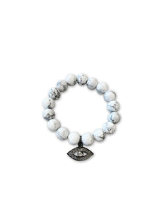 Howlite 10mm with Diamond Evil Eye