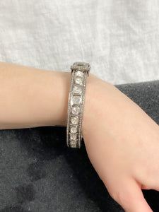 Classic Sterling Silver Bangle with Rosecut and Pave Diamonds