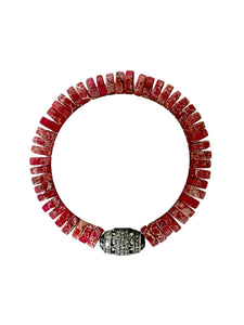 Pave Diamond Bead on Orange Jasper Heishi Beads