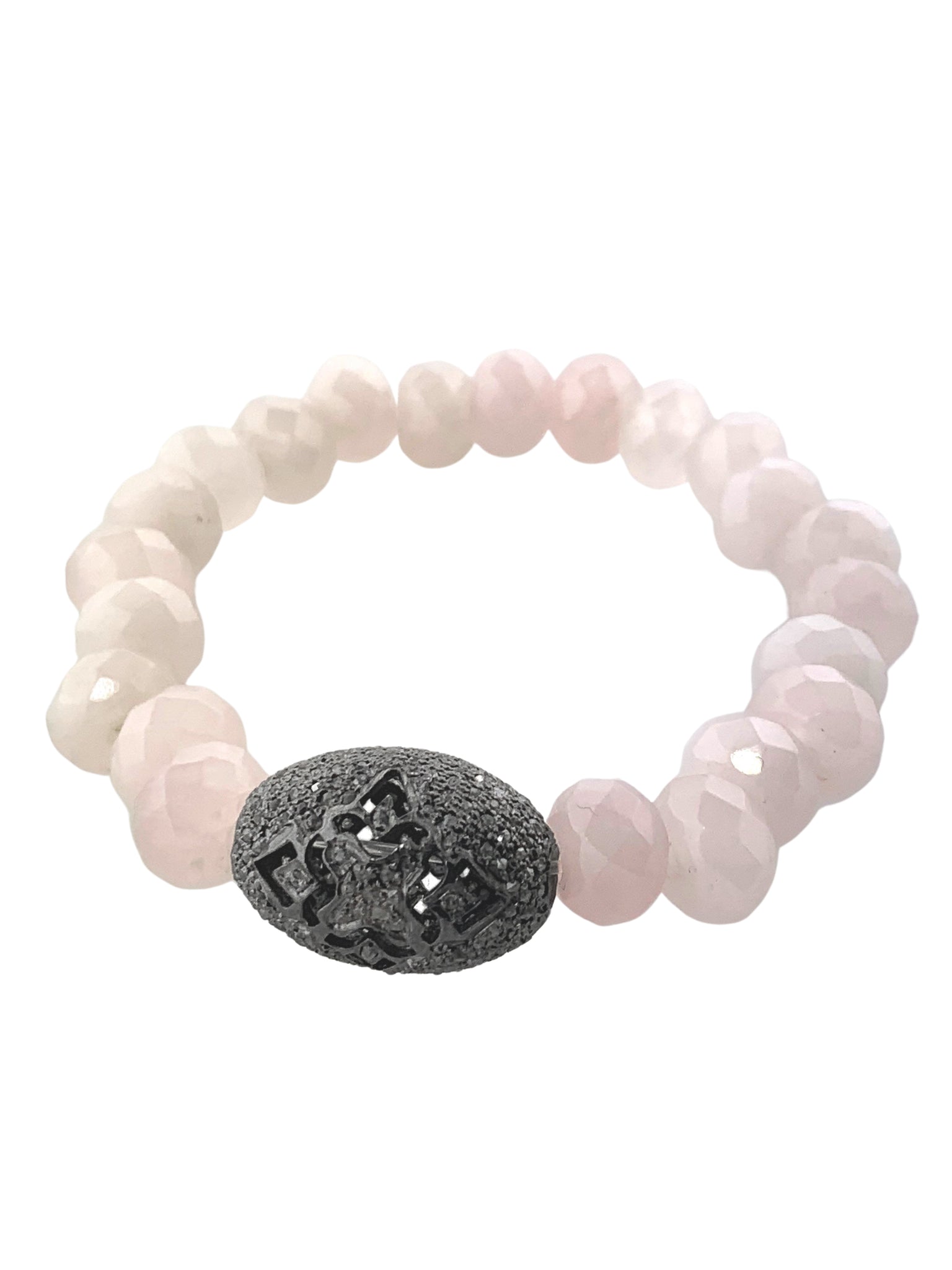 Faceted Rose Quartz with a pave Diamond Bead