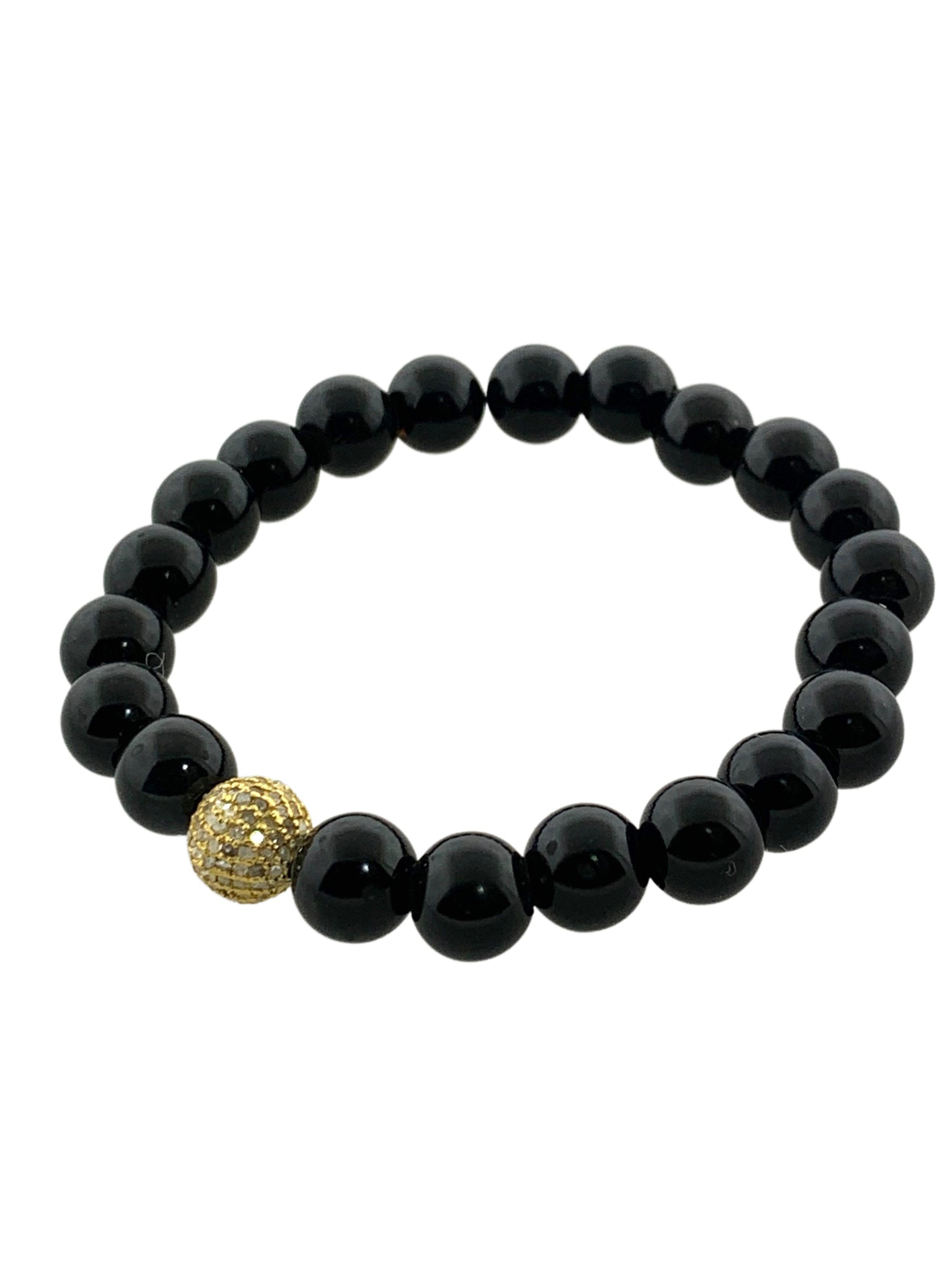 Black Tourmaline with single Brass Pave Diamond Ball