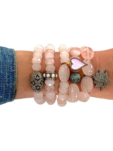 Rose Quartz with Pink Enamel Heart with Pave Diamonds