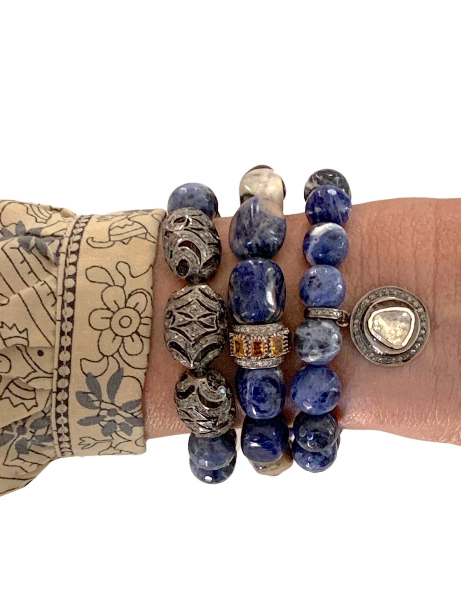 Sodalite with Three Pave Diamond Beads