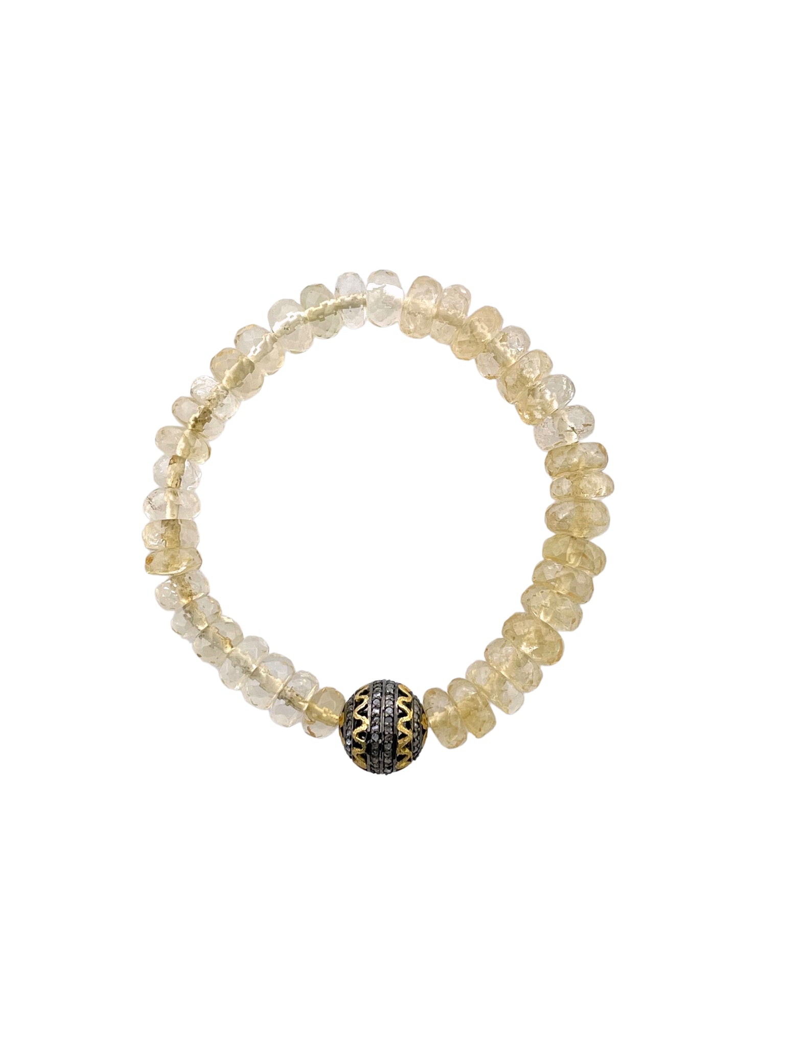Faceted Citrine with Pave Diamond Mixed Metal Bead