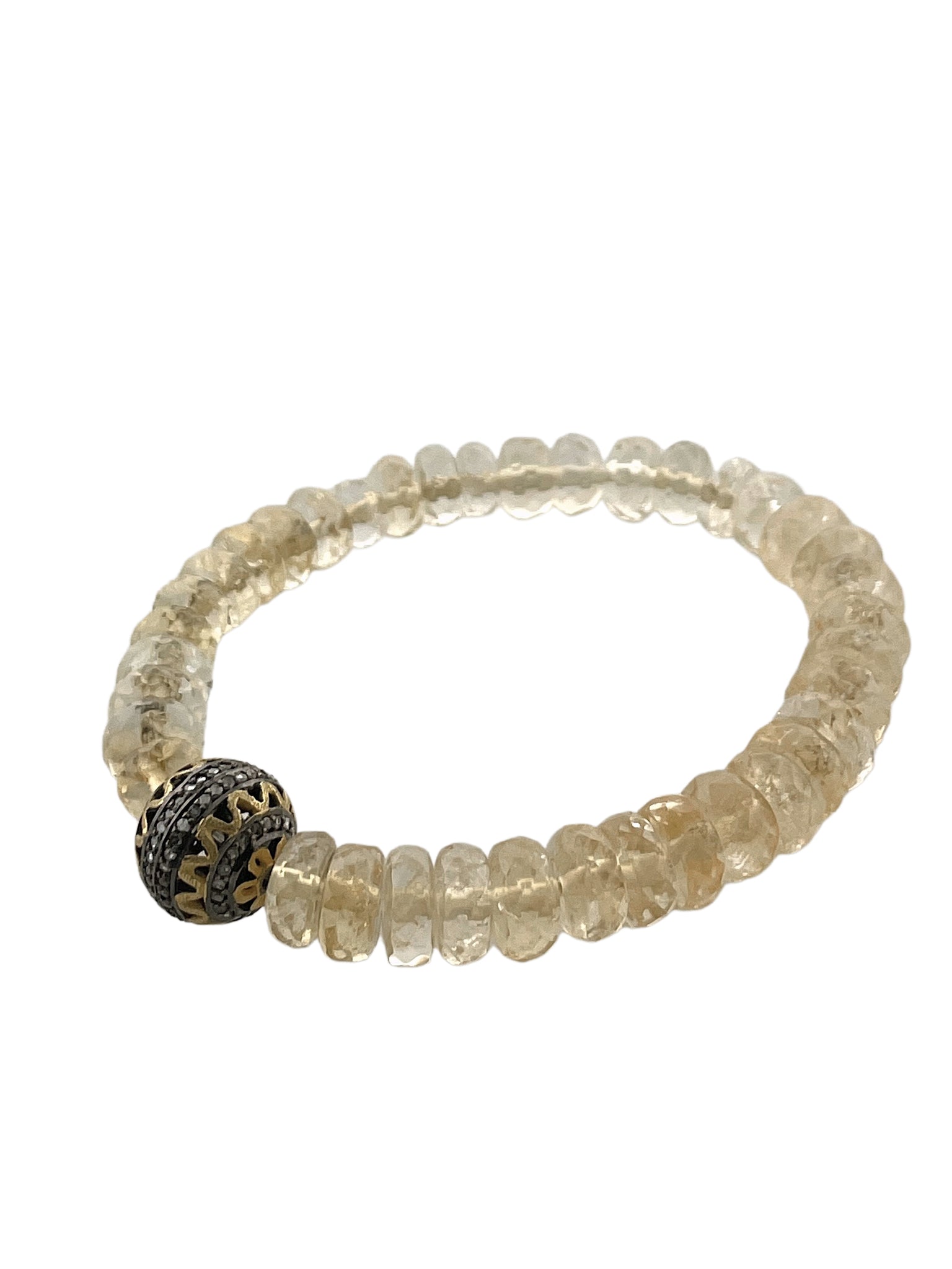 Faceted Citrine with Pave Diamond Mixed Metal Bead