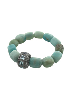 Aquamarine and Pave Diamond Bead on Amazonite Cubes