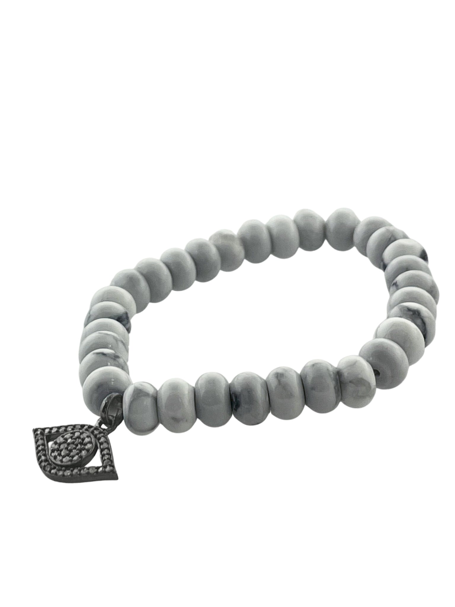 Howlite Rondelles with Pave Diamond Evil Eye