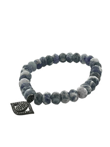 Sodalite Rondelles with Pave Diamond Evil Eye