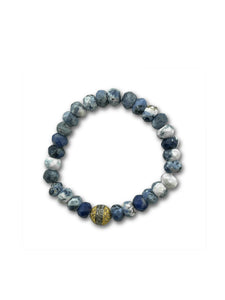 Sodalite 8mm Rondelles with Pave Diamond Mixed Metal Bead